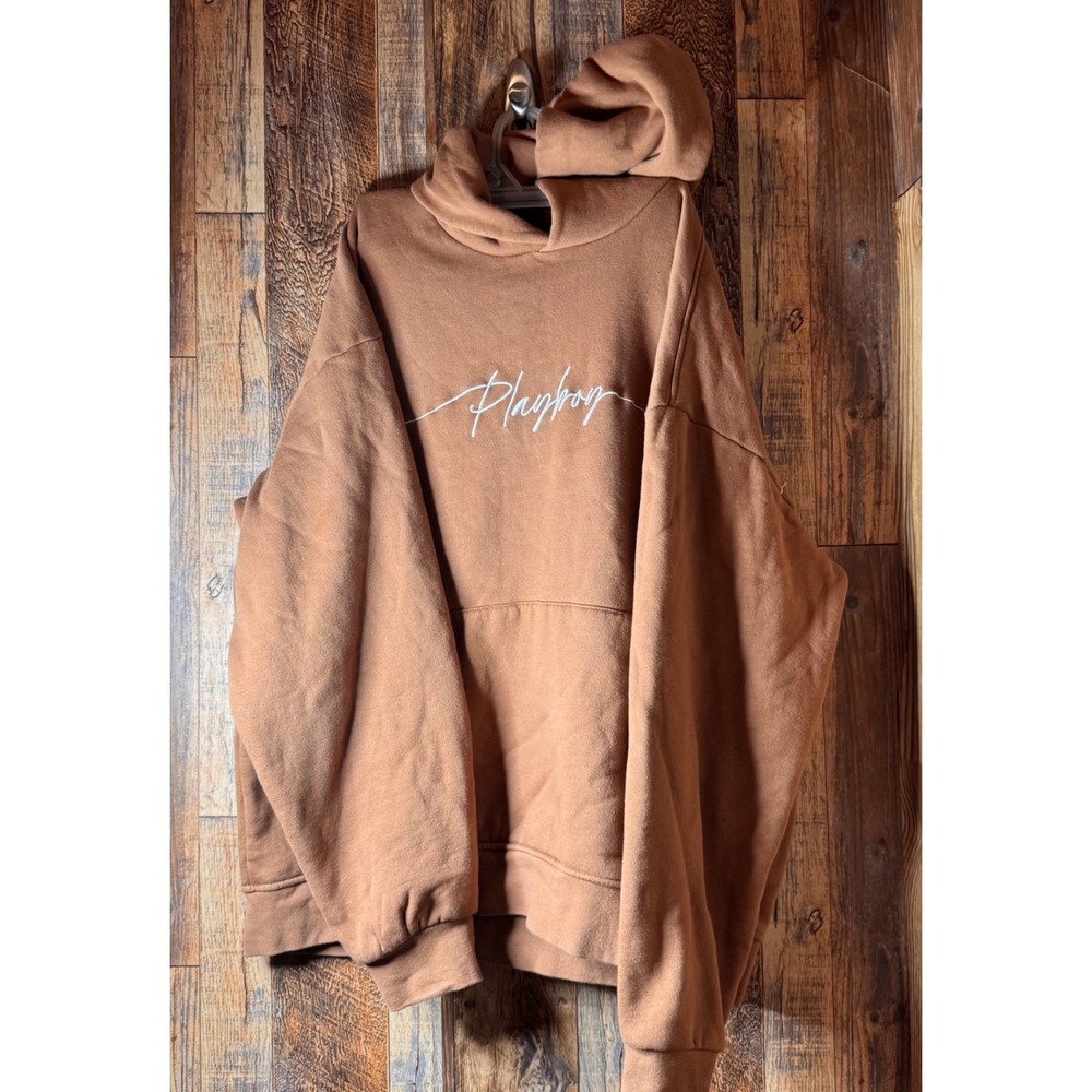 Playboy Pacsun Hoodie Mens Large Pullover Sweatshirt Embroidered‎ Logo Brown